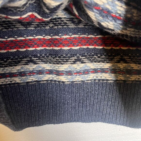 J Crew Blue Red Fair Isle Nordic Knit 100% Lambswool Crewneck Sweater size small - Picture 2 of 6